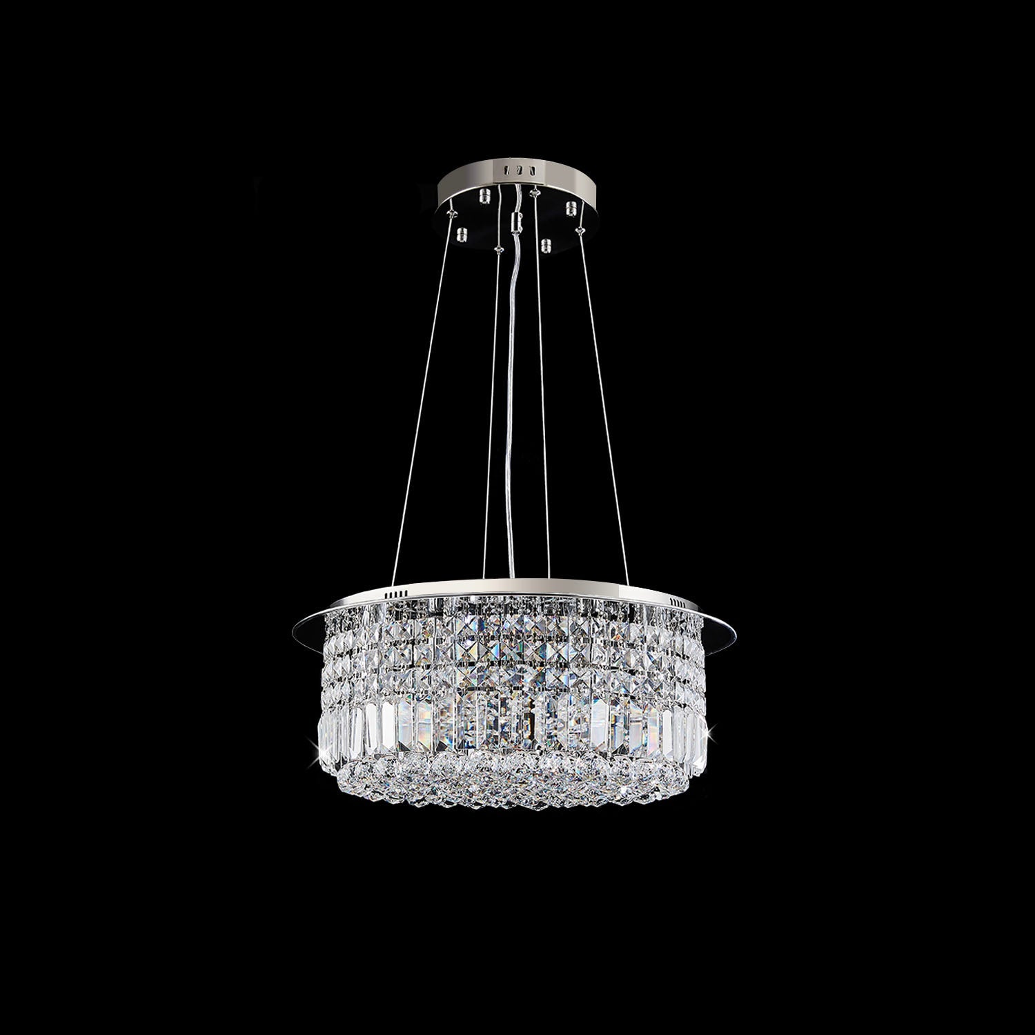 Modern Round Drum Crystal Chandelier - Black Background | Feyran
