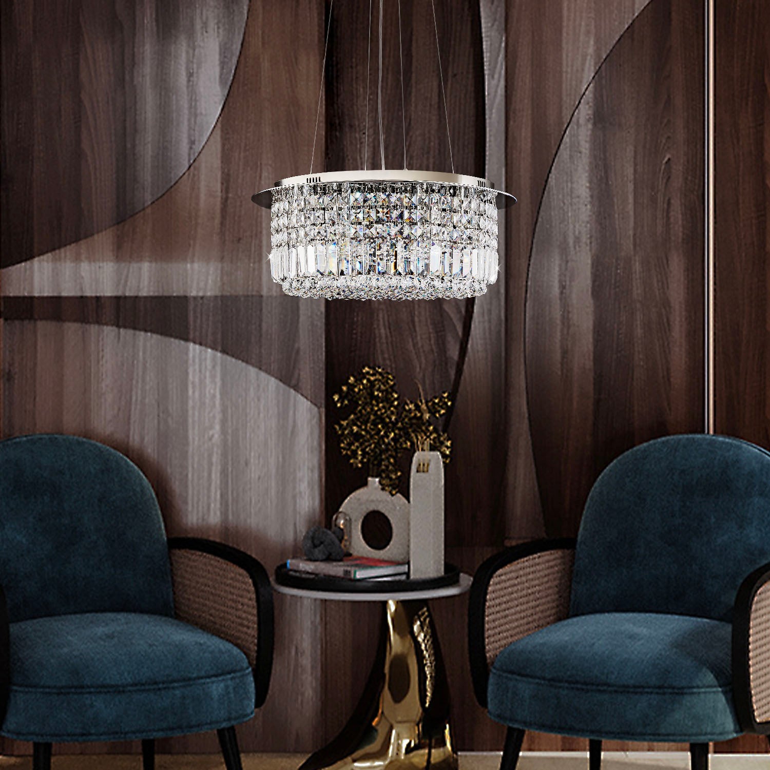 Modern Round Drum Crystal Chandelier - Living Room | Feyran