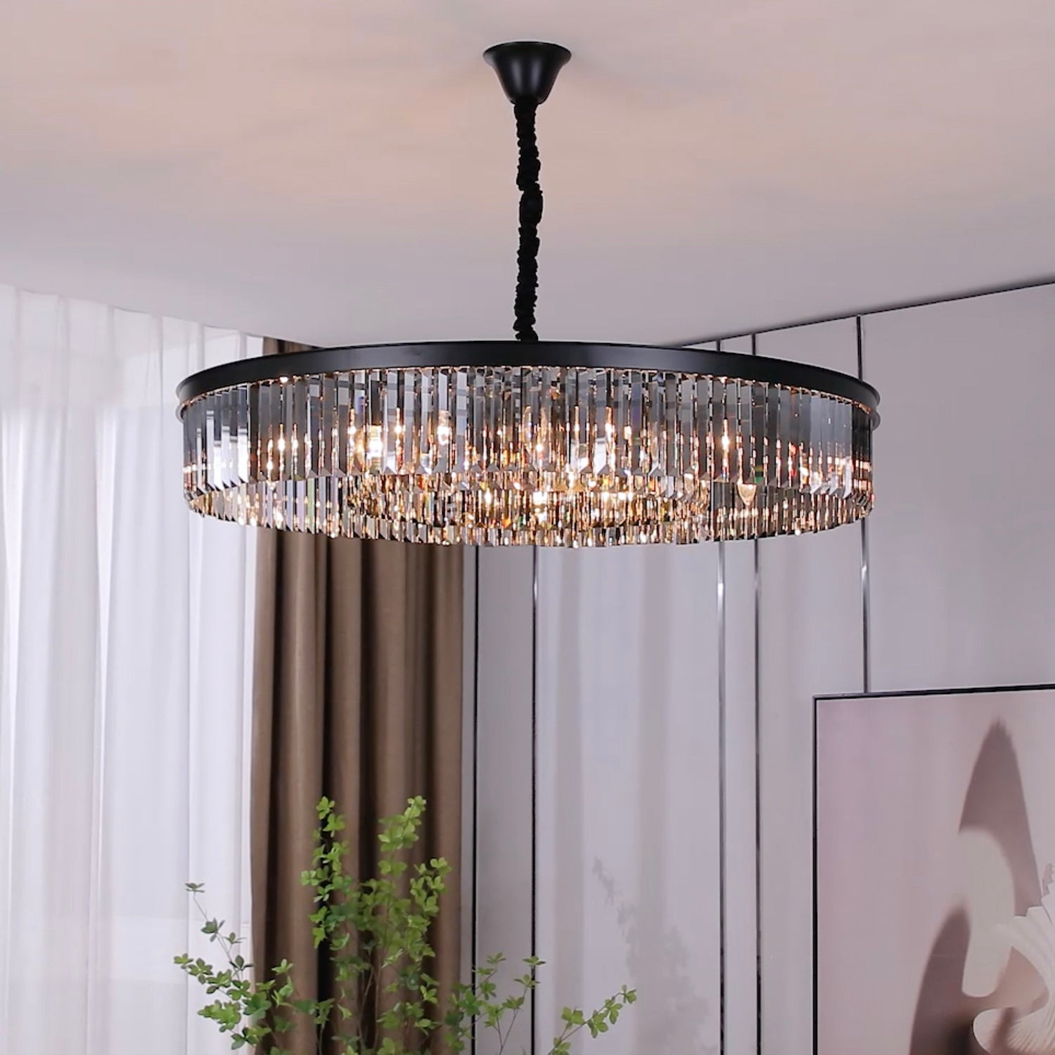 Black Crystal Chandelier - Round Design Pendant Light | Feyran