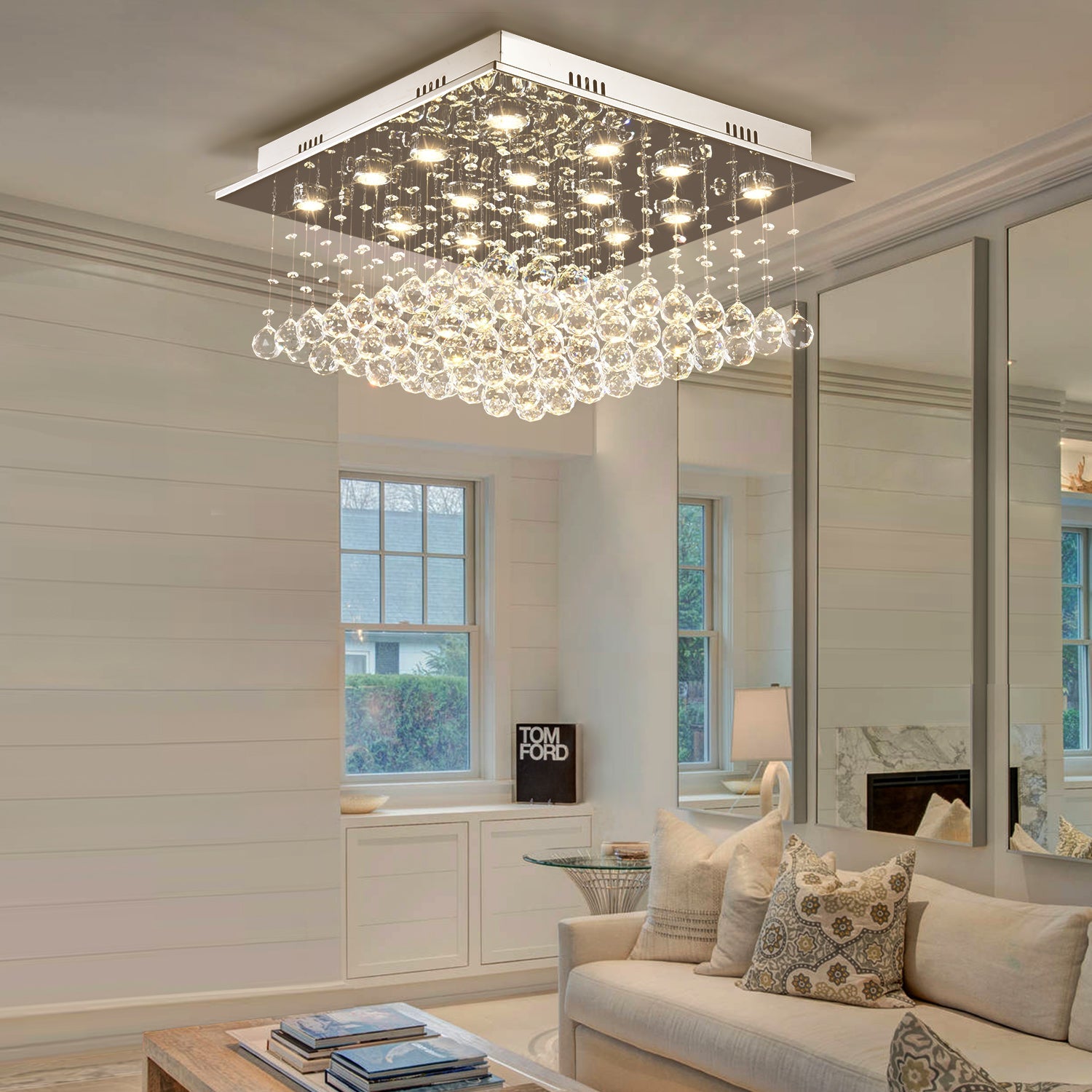 Square Raindrop Design Crystal Chandelier With Cold Light - Living Room| Feyran