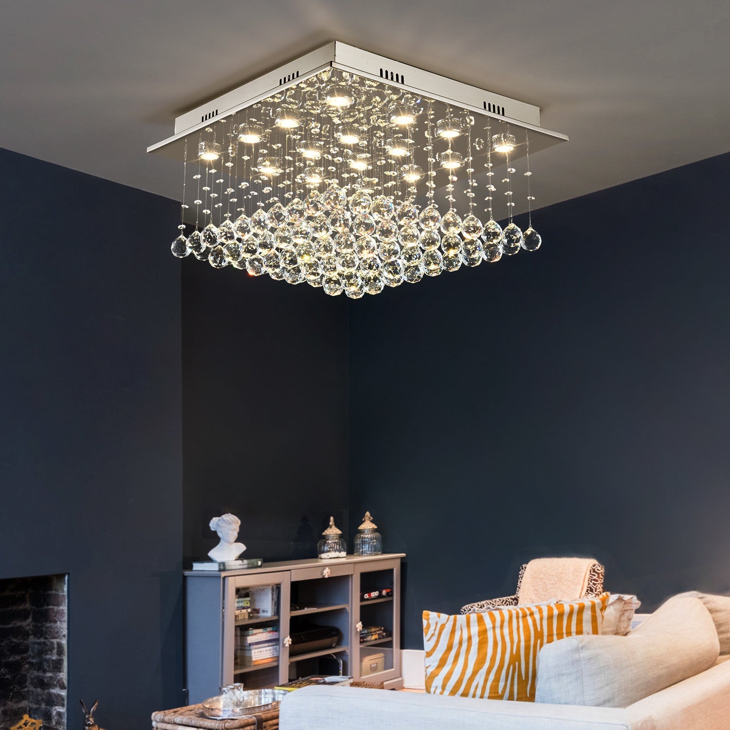 Square Raindrop Design Crystal Chandelier With Cold Light - Living Room| Feyran