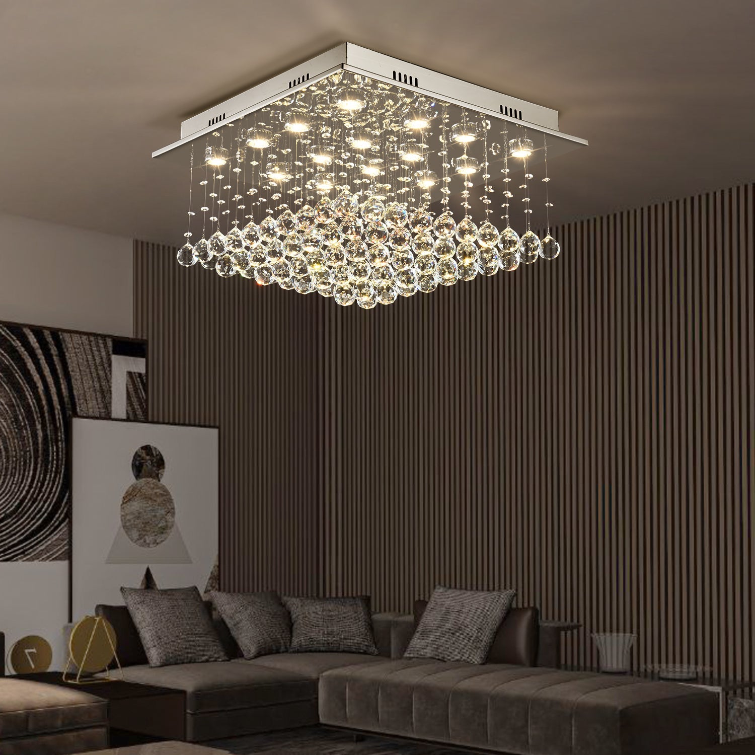 Square Raindrop Design Crystal Chandelier With Cold Light - Living Room| Feyran