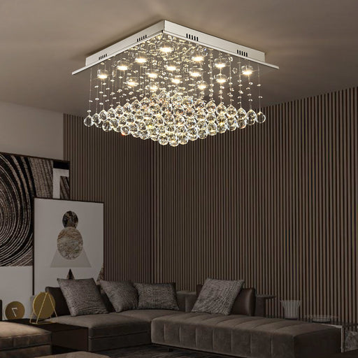 Square Raindrop Design Crystal Chandelier With Cold Light - Living Room| Feyran