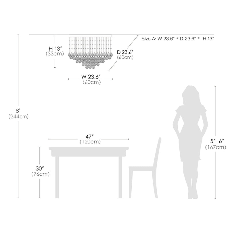 Square Low Ceiling Raindrop Crystal Chandelier---size room| Feyran