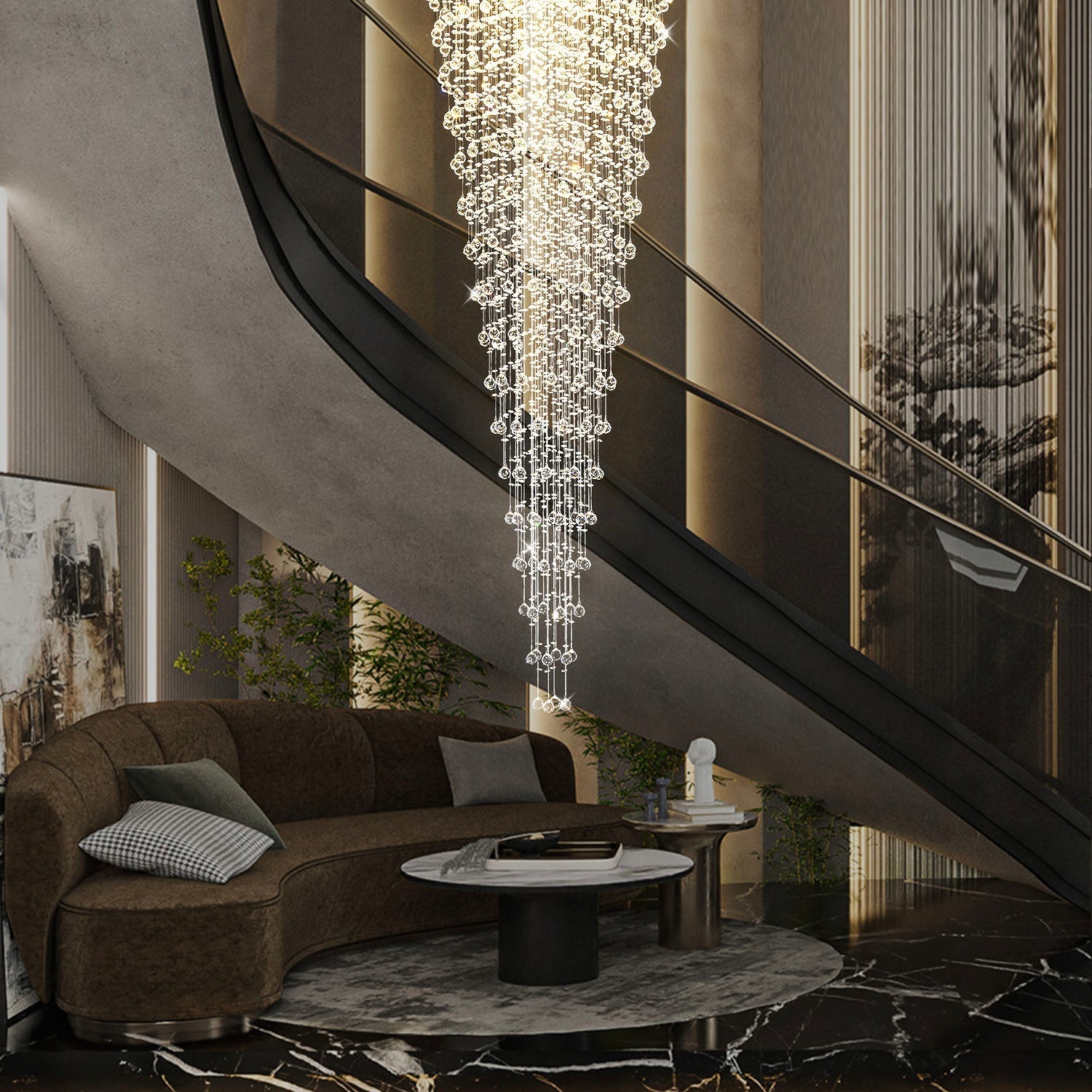 Round Raindrop Crystal Chandelier - Ceiling Light | Feyran