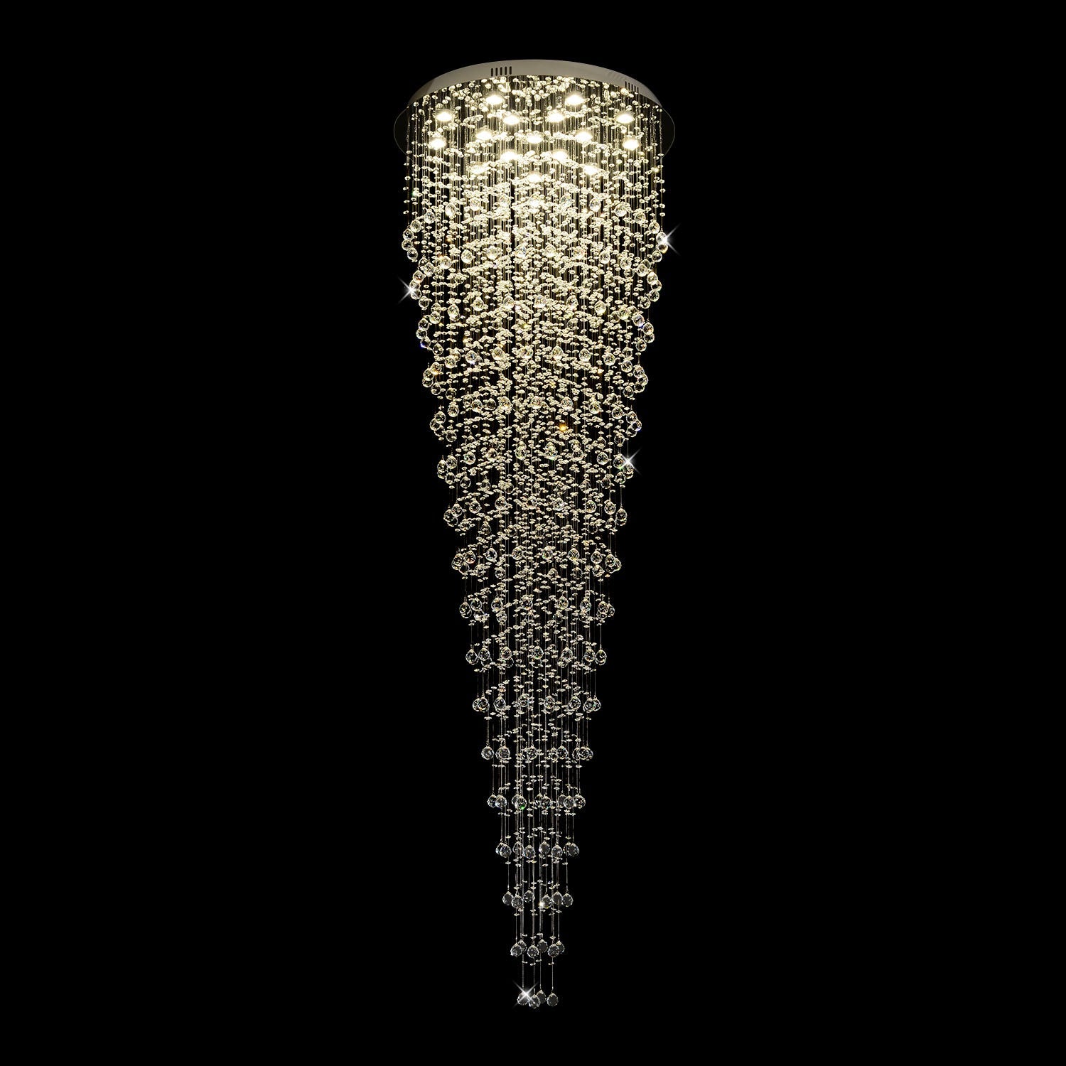 Round Raindrop Crystal Chandelier - Ceiling Light - turn on | Feyran