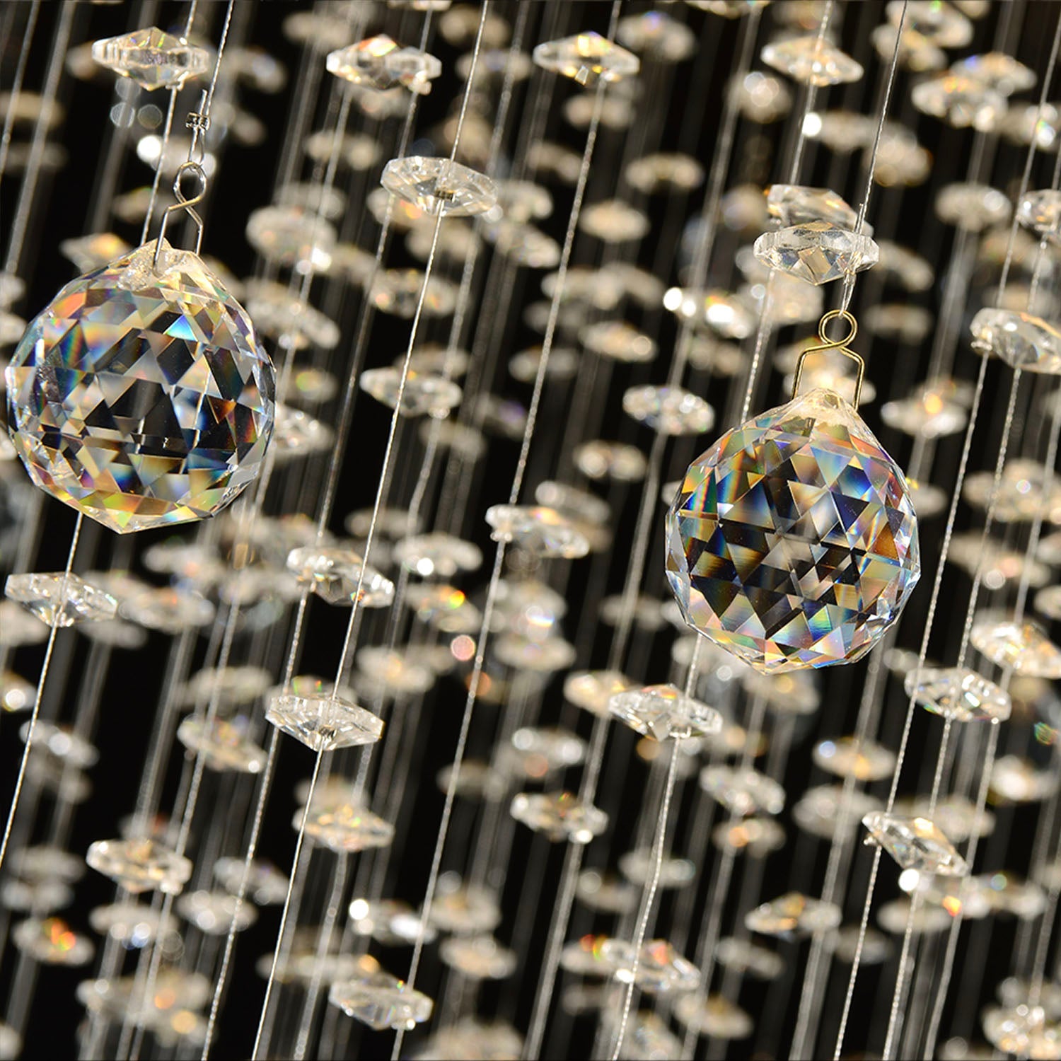 Round Raindrop Crystal Chandelier - Ceiling Light - crystal detail | Feyran