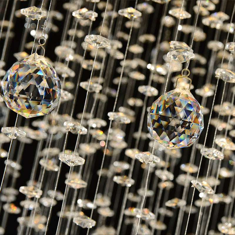 Round Raindrop Crystal Chandelier - Ceiling Light - crystal detail | Feyran