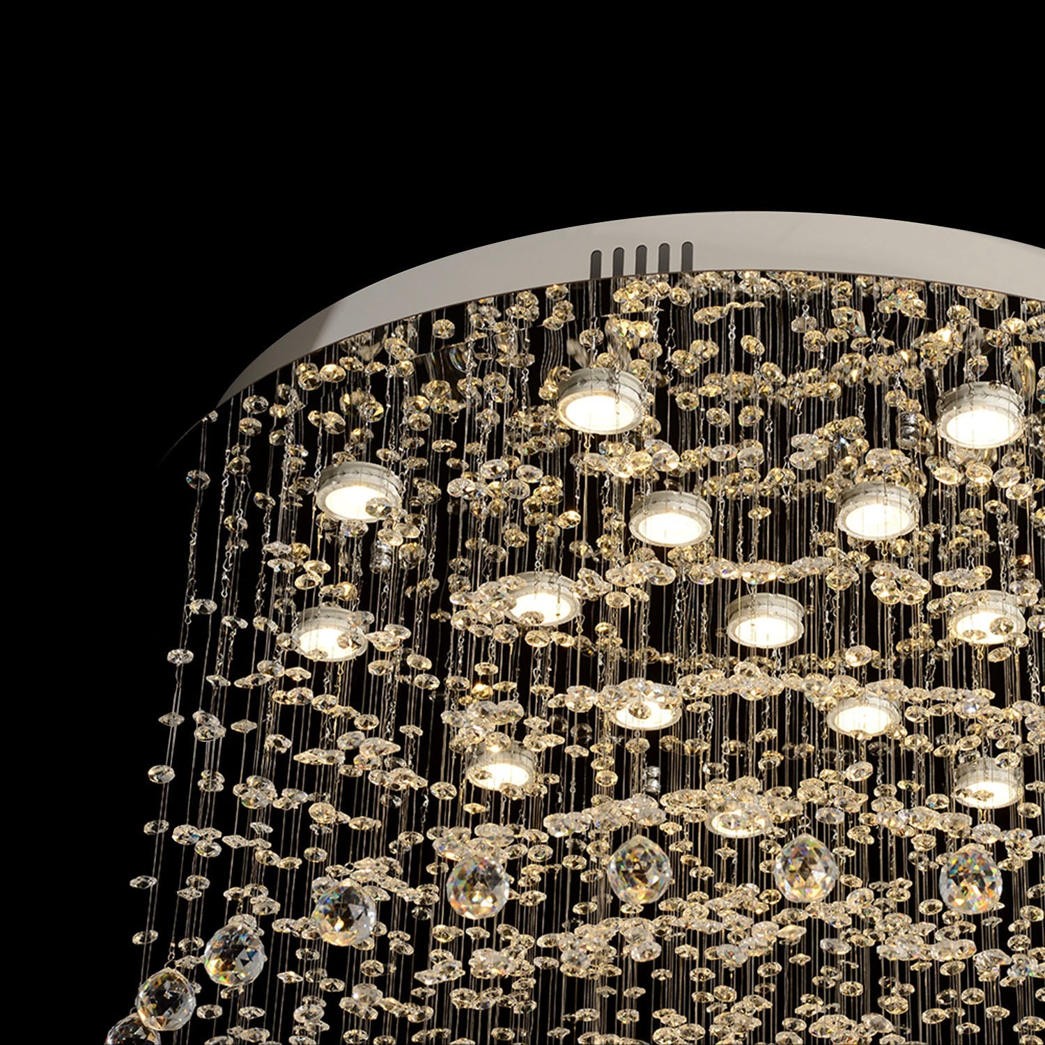 Round Raindrop Crystal Chandelier - Ceiling Light - crystal detail | Feyran