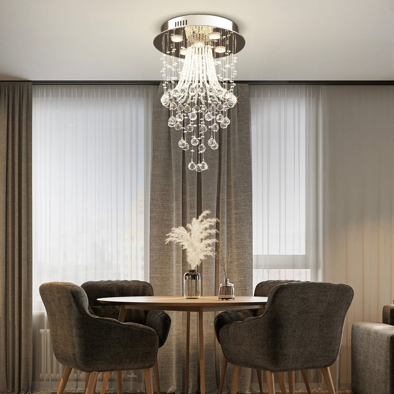 Modern Round Flush Mount Crystal Chandelier - dining room | Feyran