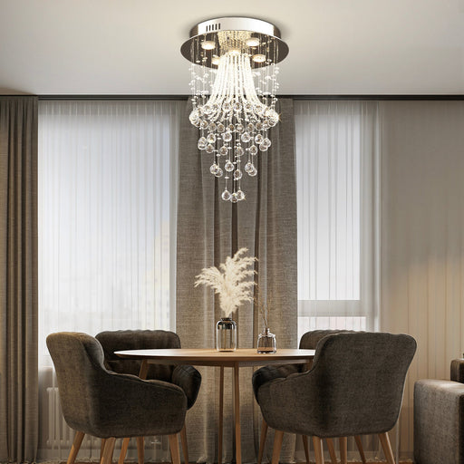 Modern Round Flush Mount Crystal Chandelier - dining room | Feyran