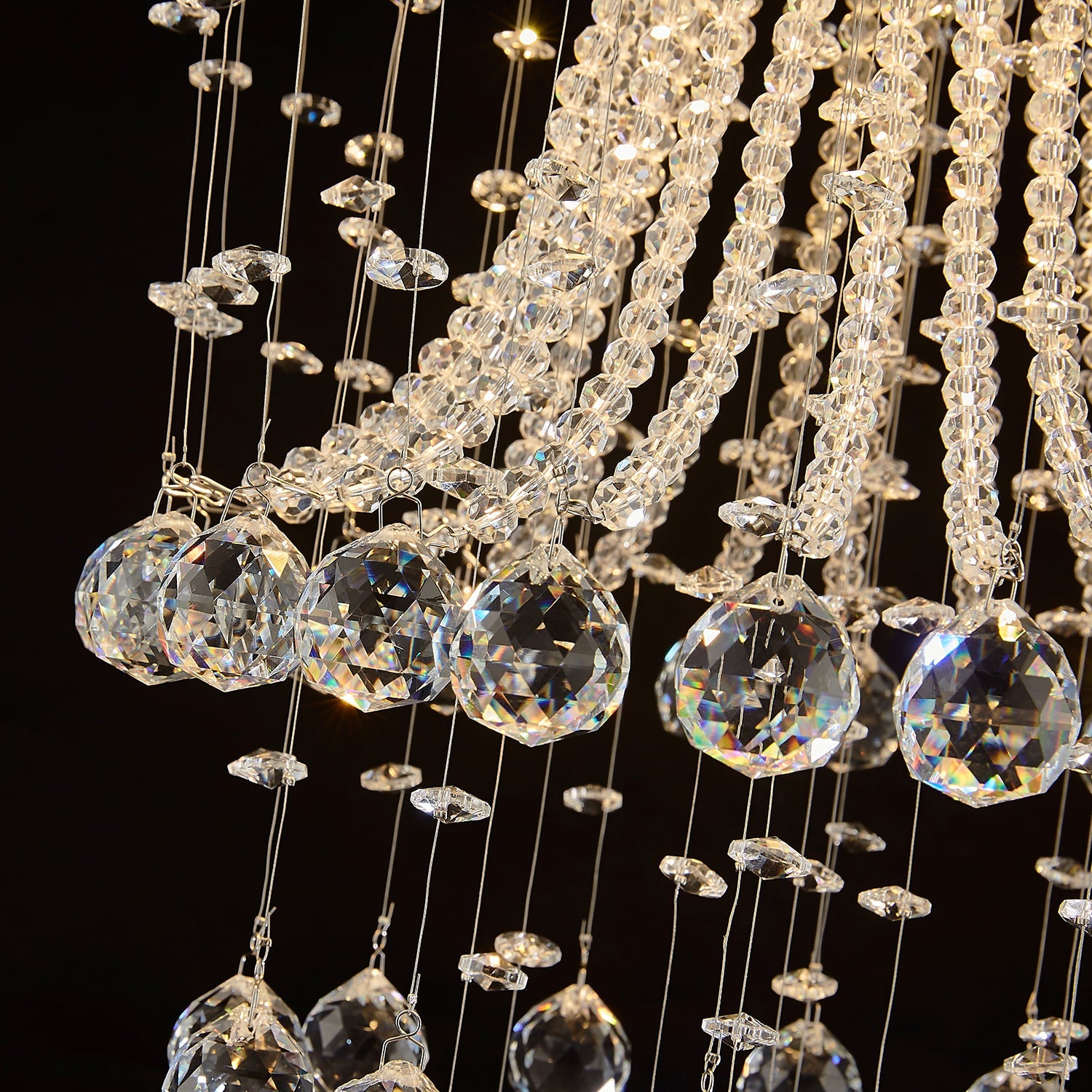 Modern Round Flush Mount Crystal Chandelier - Detail | Feyran