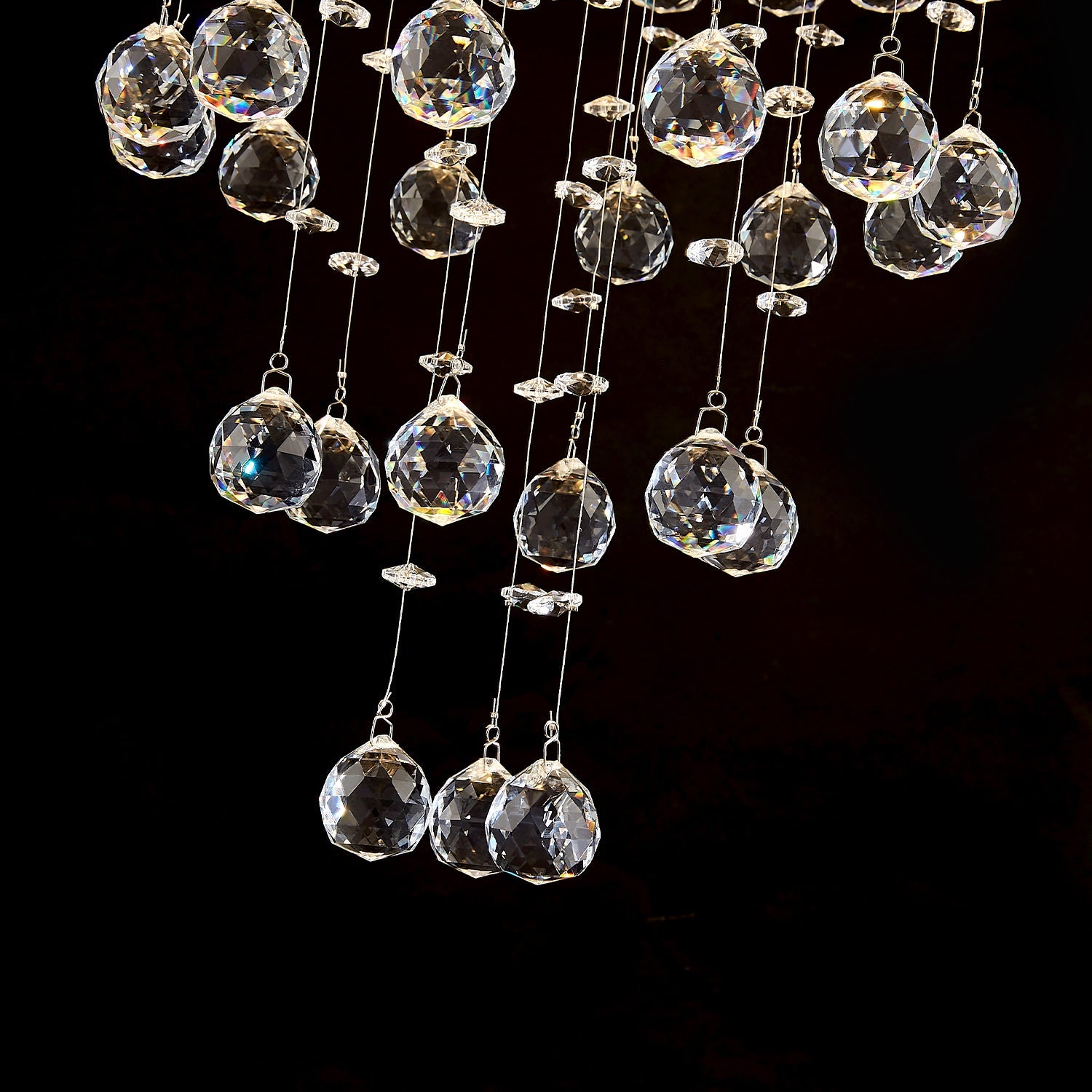 Modern Round Flush Mount Crystal Chandelier - Detail | Feyran