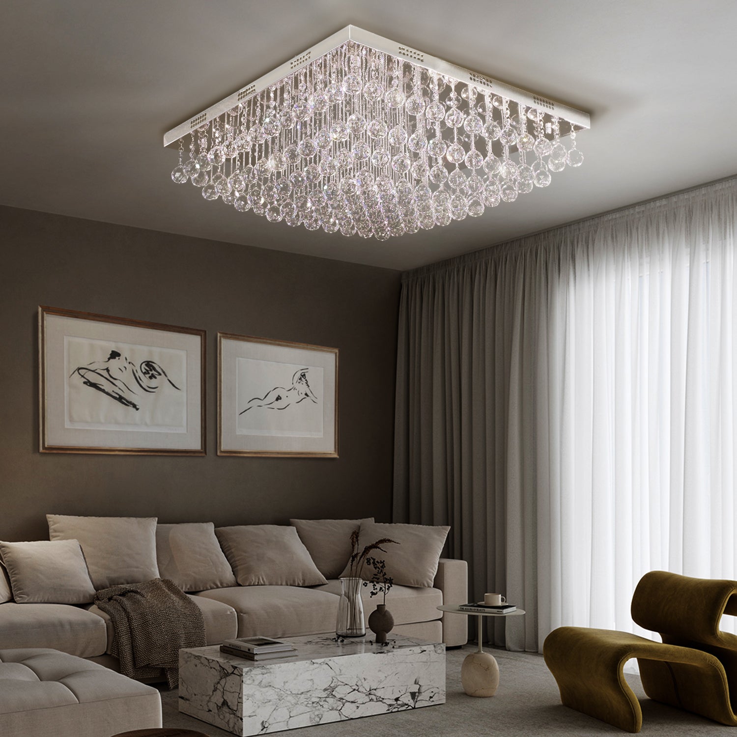 Modern Square Raindrop K9 Crystal Chandelier - Living Room | Feyran