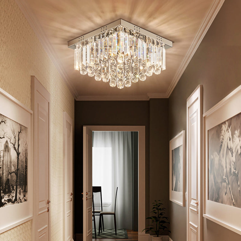 Square Rain Drop Crystal Ceiling Light - Contemporary Lighting Fixture