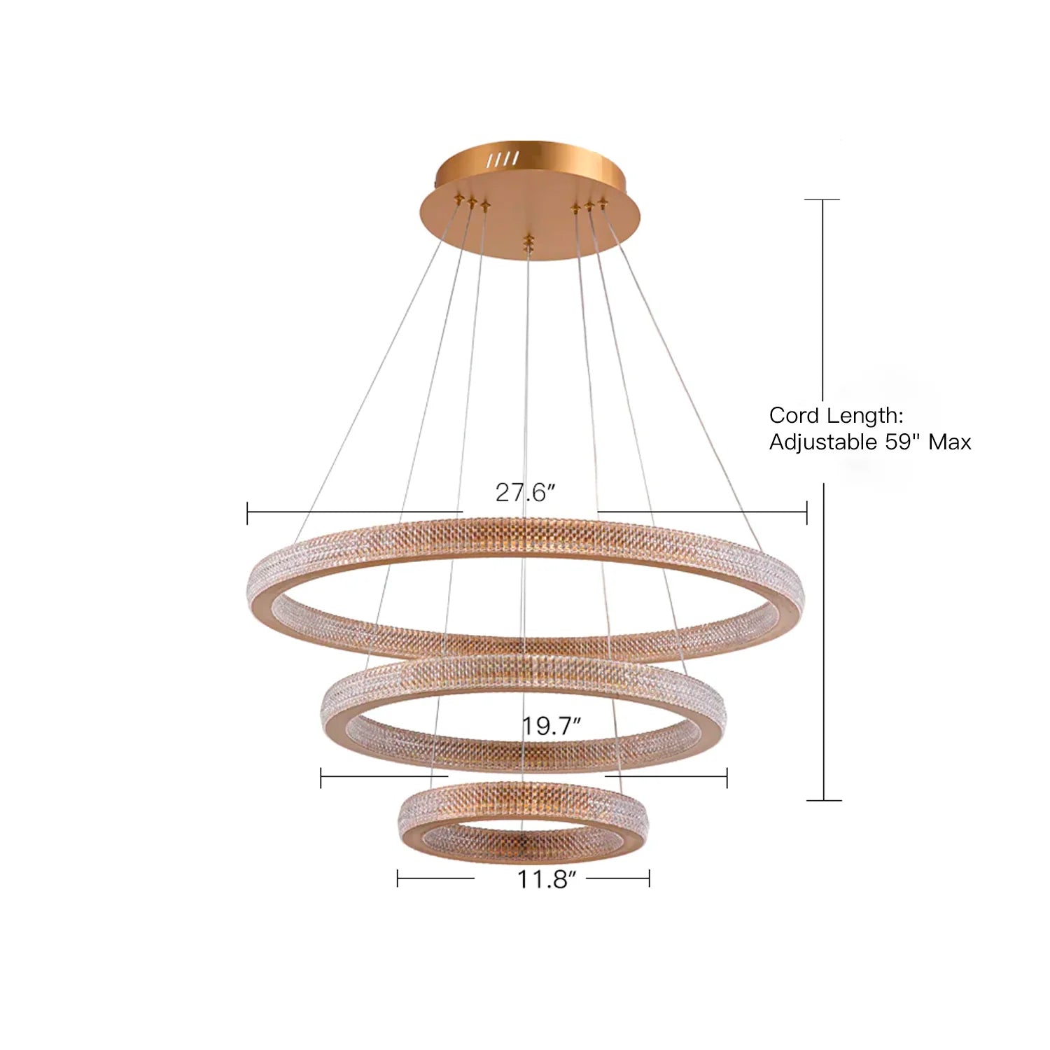 Three Rings Gold LED Chandelier - White Background | Feyran