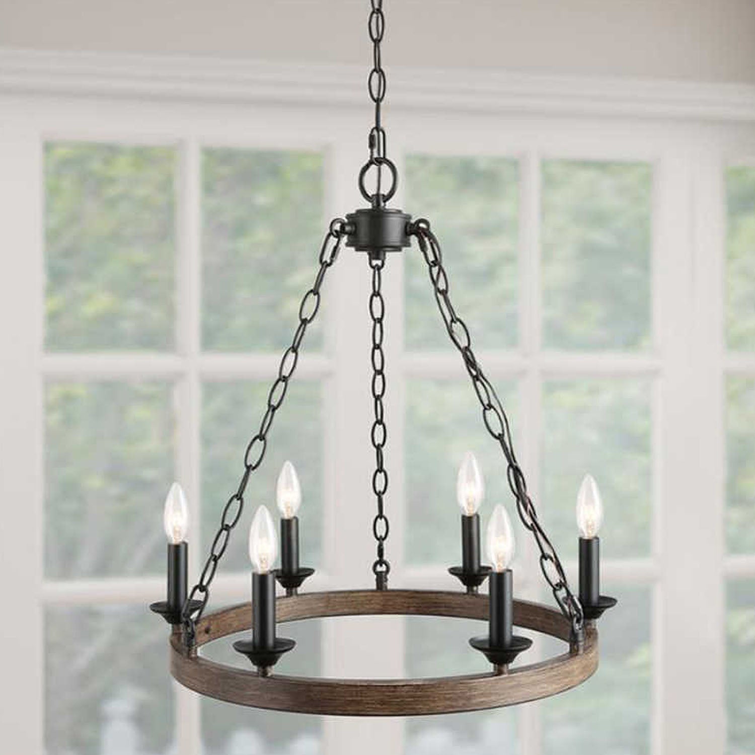 Candle Style Wagon Wheel Chandelier - Rustic Design | Feyran