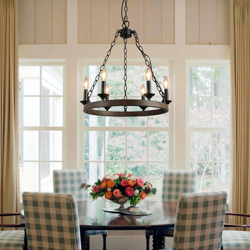 Candle Style Wagon Wheel Chandelier - Dining Room - Rustic Design | Feyran