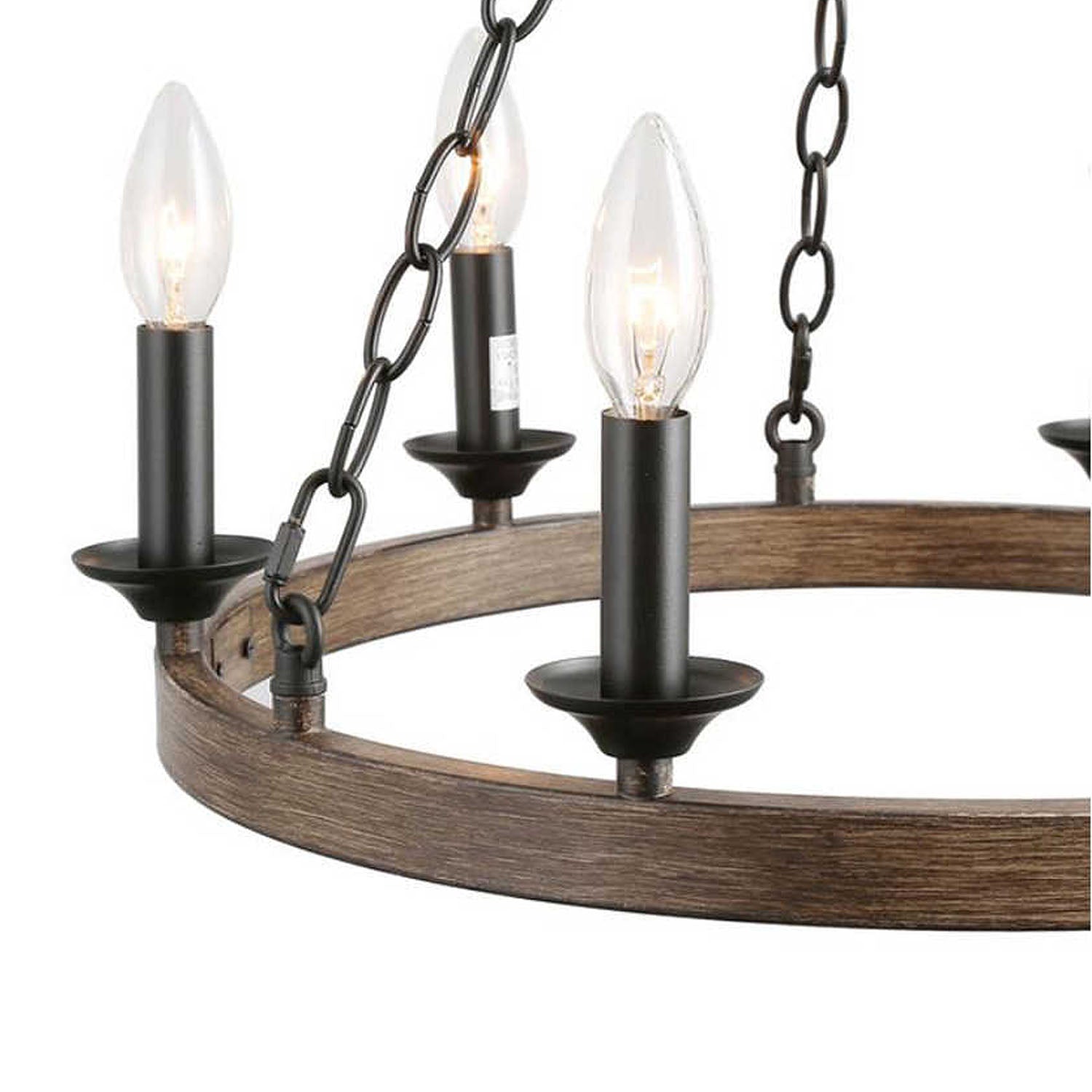 Candle Style Wagon Wheel Chandelier - Detail - Rustic Design | Feyran