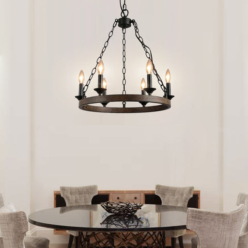 Candle Style Wagon Wheel Chandelier - Dining Room - Rustic Design | Feyran