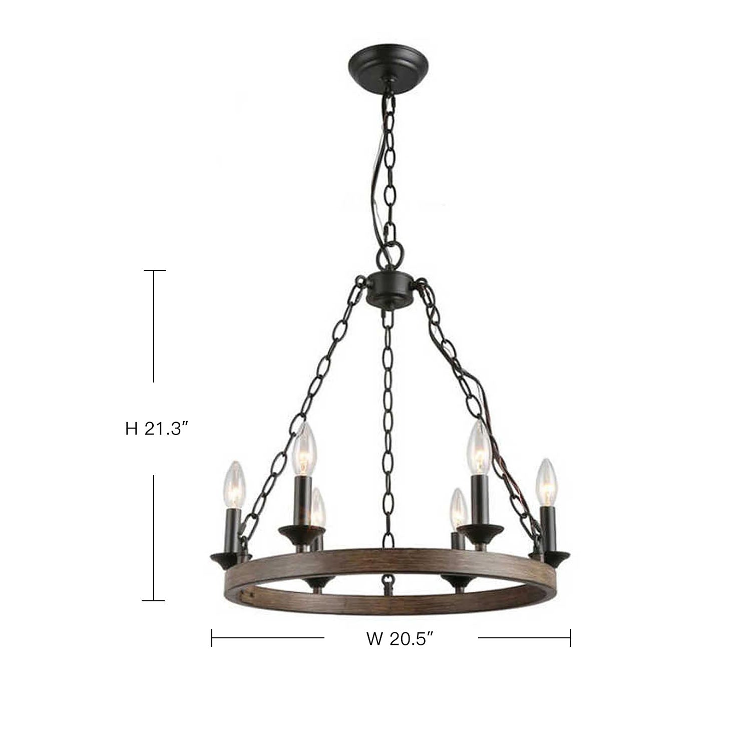 Candle Style Wagon Wheel Chandelier - White Background - Rustic Design | Feyran