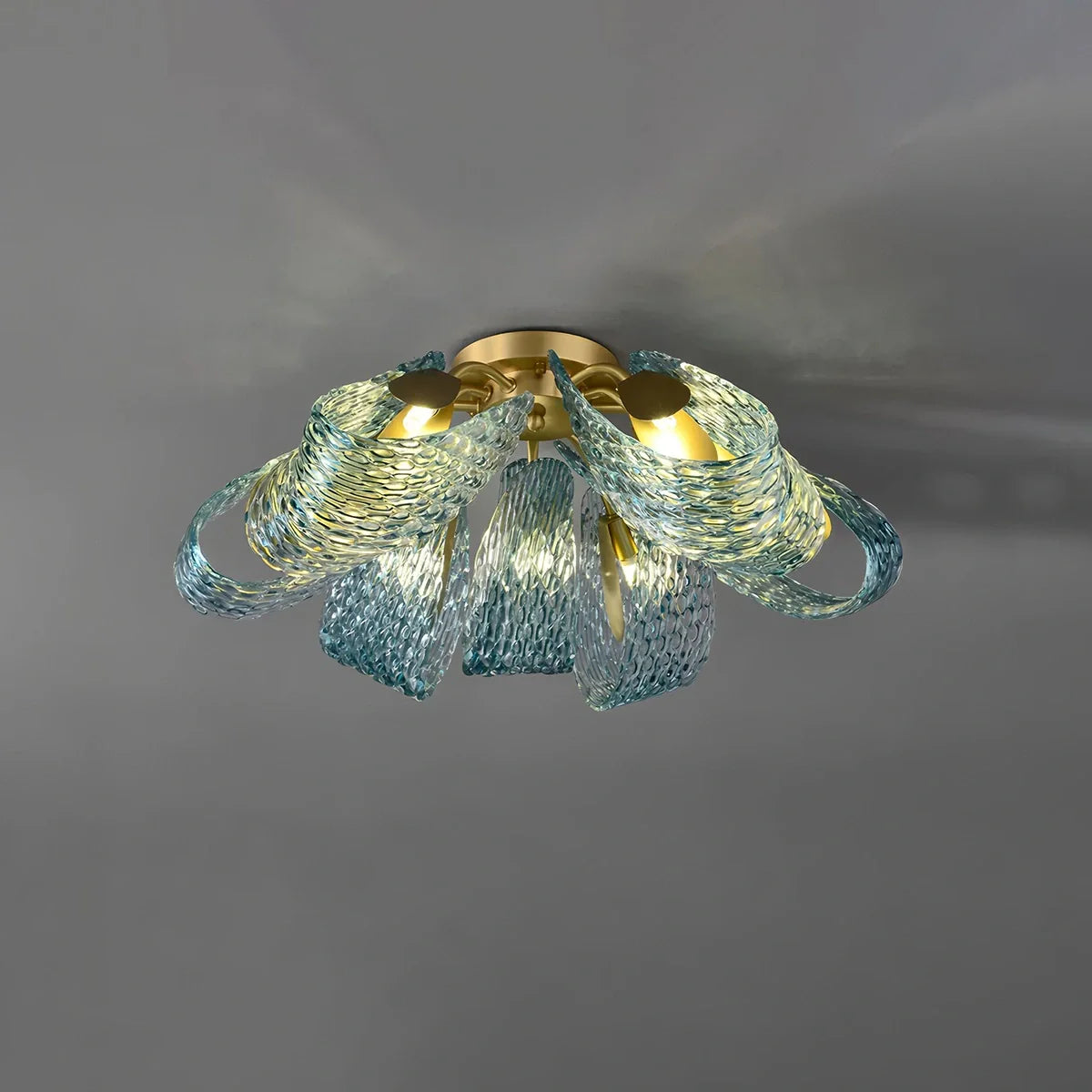 Feyran Peacock Blue Art Glass Chandelier for Dining Room