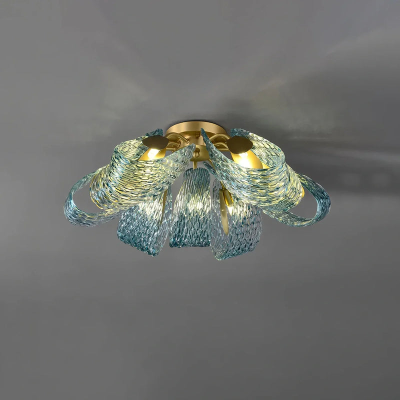 Feyran Peacock Blue Art Glass Chandelier for Dining Room