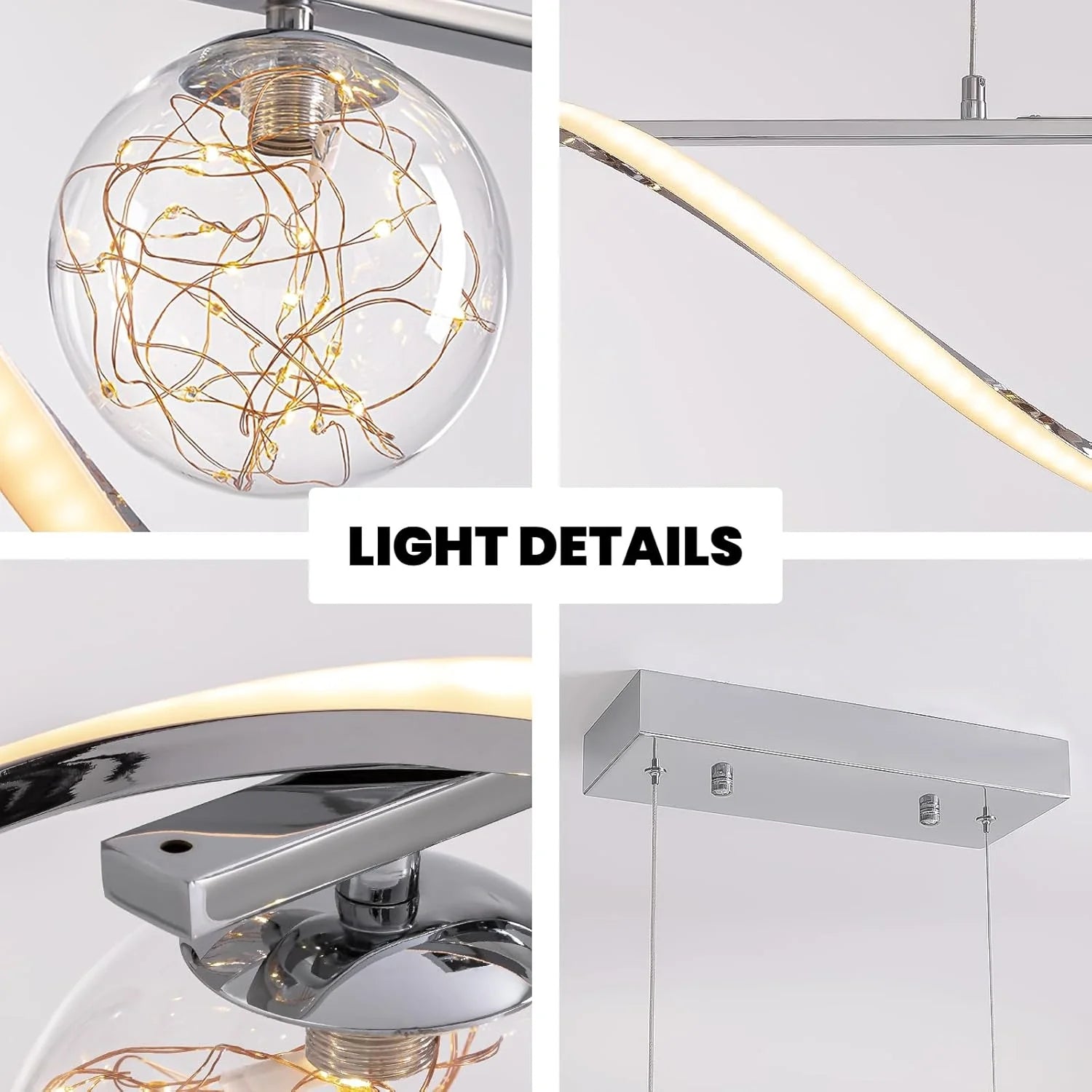 Chrome Linear LED Pendant with Glass Globe Shade - Feyran