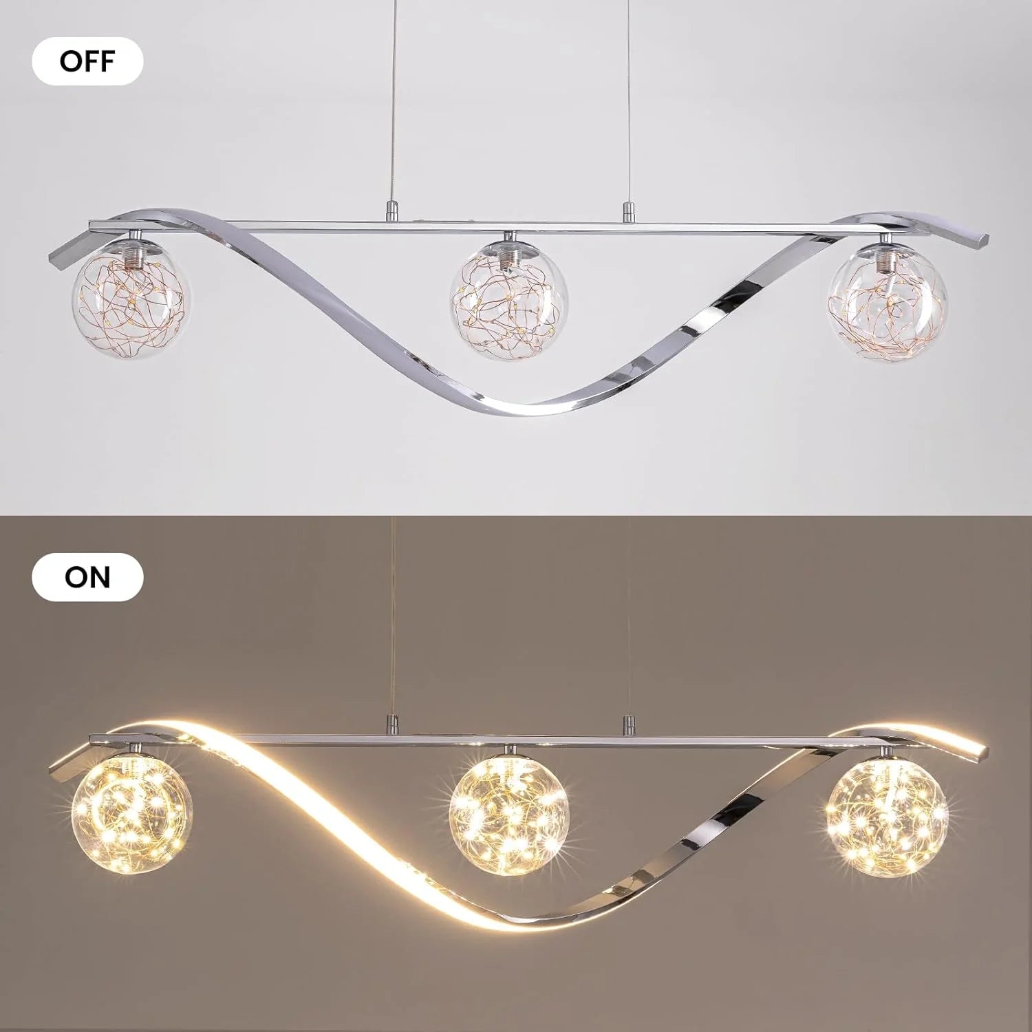 Chrome Linear LED Pendant with Glass Globe Shade - Feyran