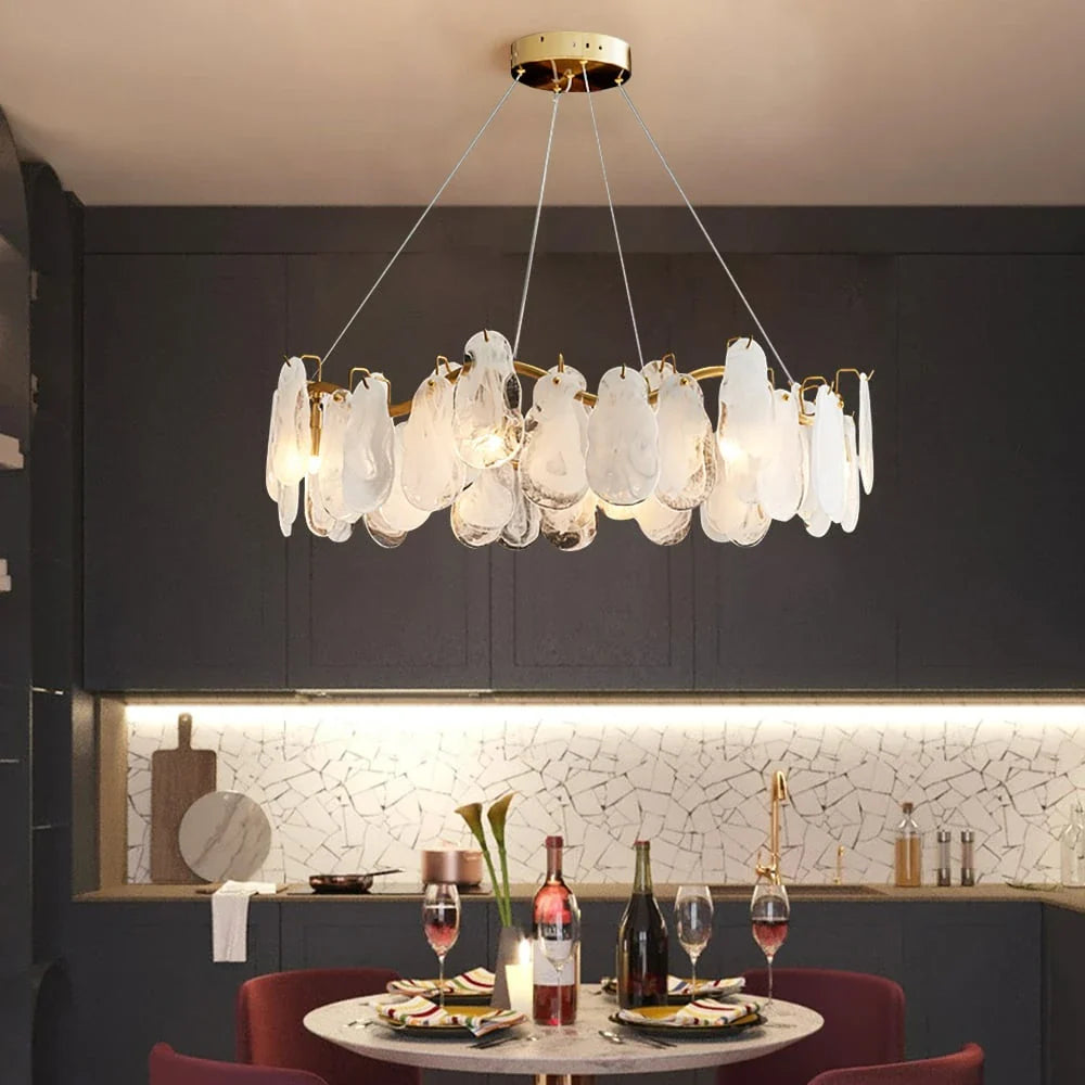Cloud Modern 8-Light Tiered Cloud Glass Chandelier with Adjustable Cables Scene Graph- Feyran Light