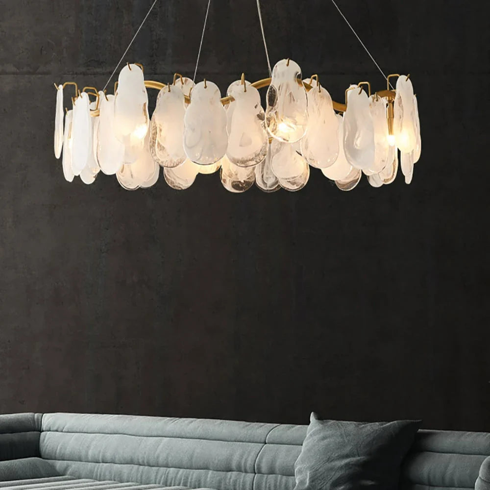 Cloud Modern 8-Light Tiered Cloud Glass Chandelier with Adjustable Cables Scene Graph- Feyran Light