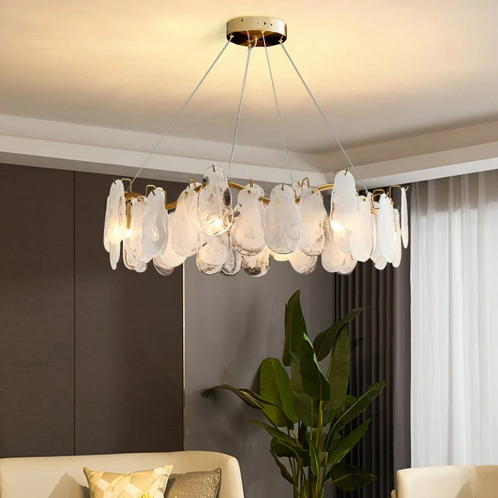Cloud Modern 8-Light Tiered Cloud Glass Chandelier with Adjustable Cables Scene Graph- Feyran Light