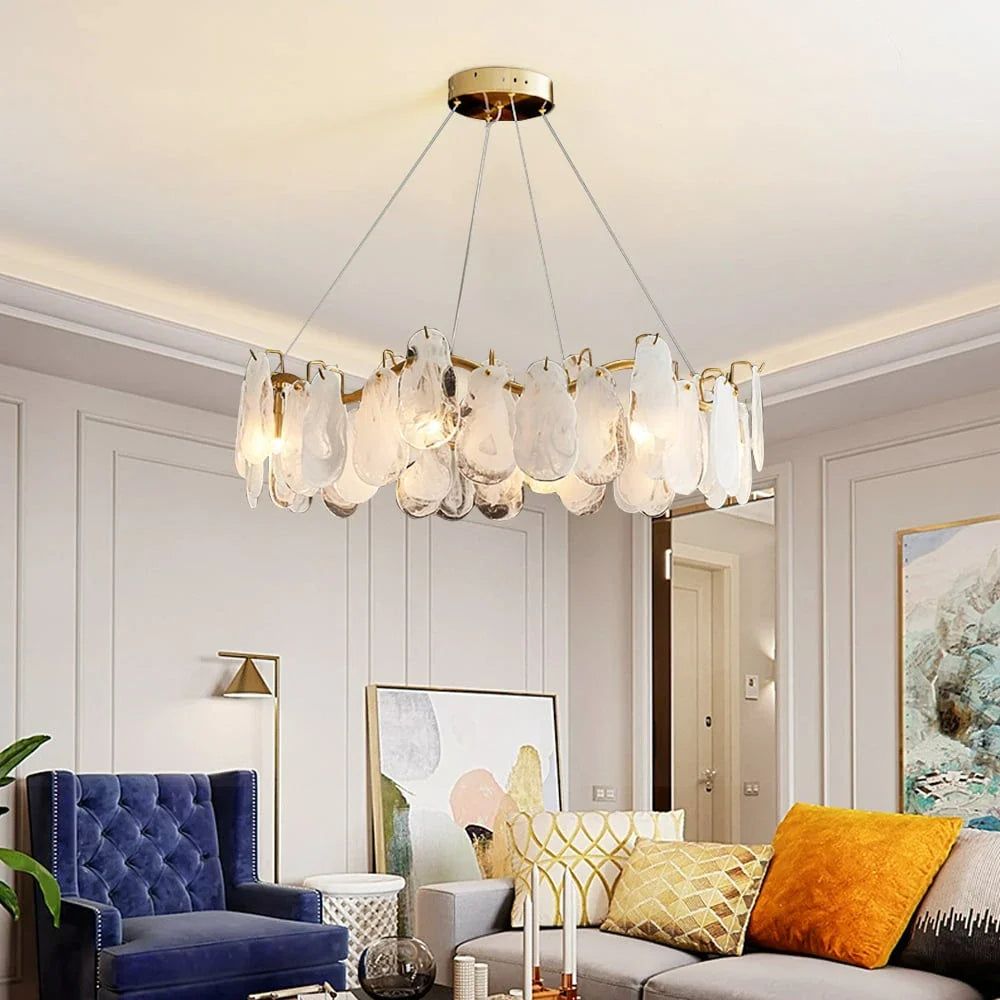 Cloud Modern 8-Light Tiered Cloud Glass Chandelier with Adjustable Cables Scene Graph- Feyran Light