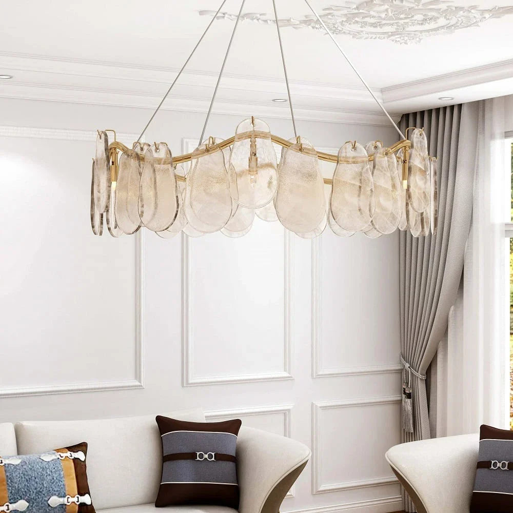 Cloud Modern 8-Light Tiered Cloud Glass Chandelier with Adjustable Cables Scene Graph- Feyran Light