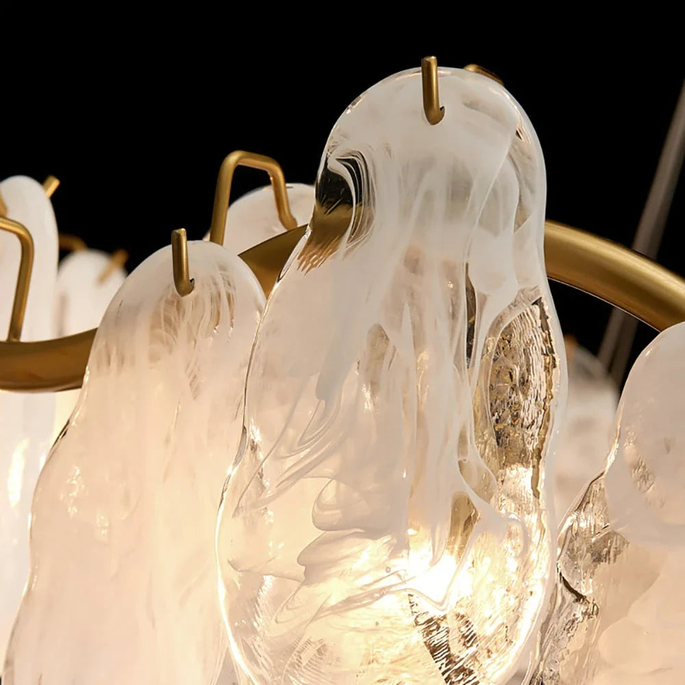 Cloud Modern 8-Light Tiered Cloud Glass Chandelier with Adjustable Cables Detail- Feyran Light