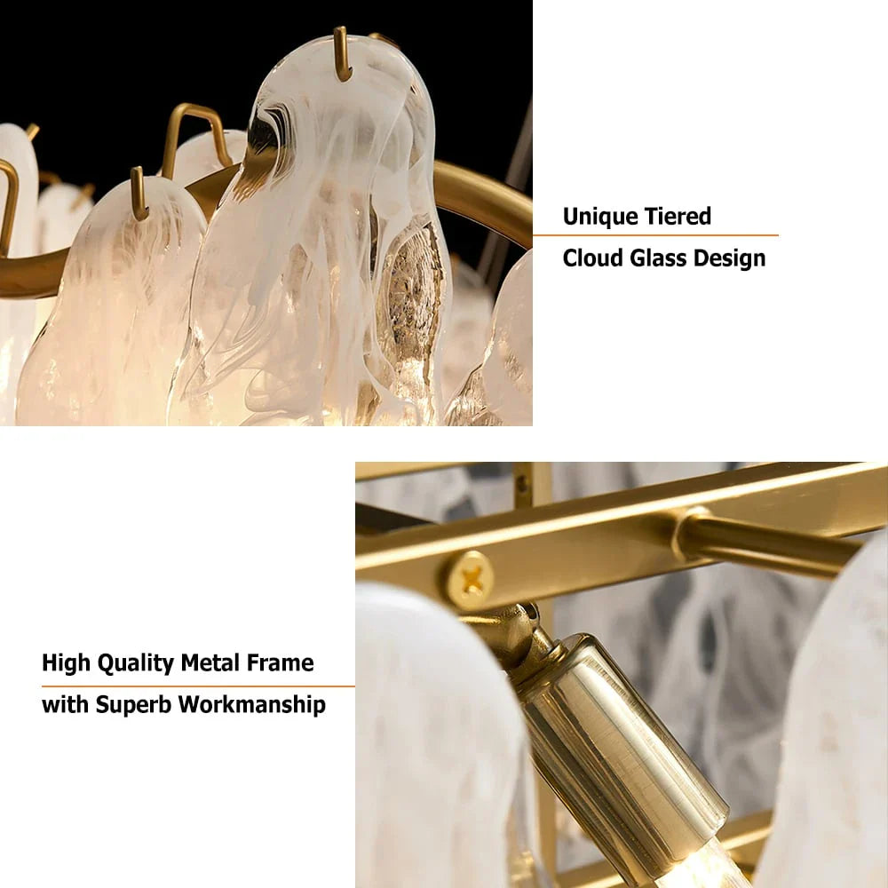 Cloud Modern 8-Light Tiered Cloud Glass Chandelier with Adjustable Cables Scene Graph- Feyran Light