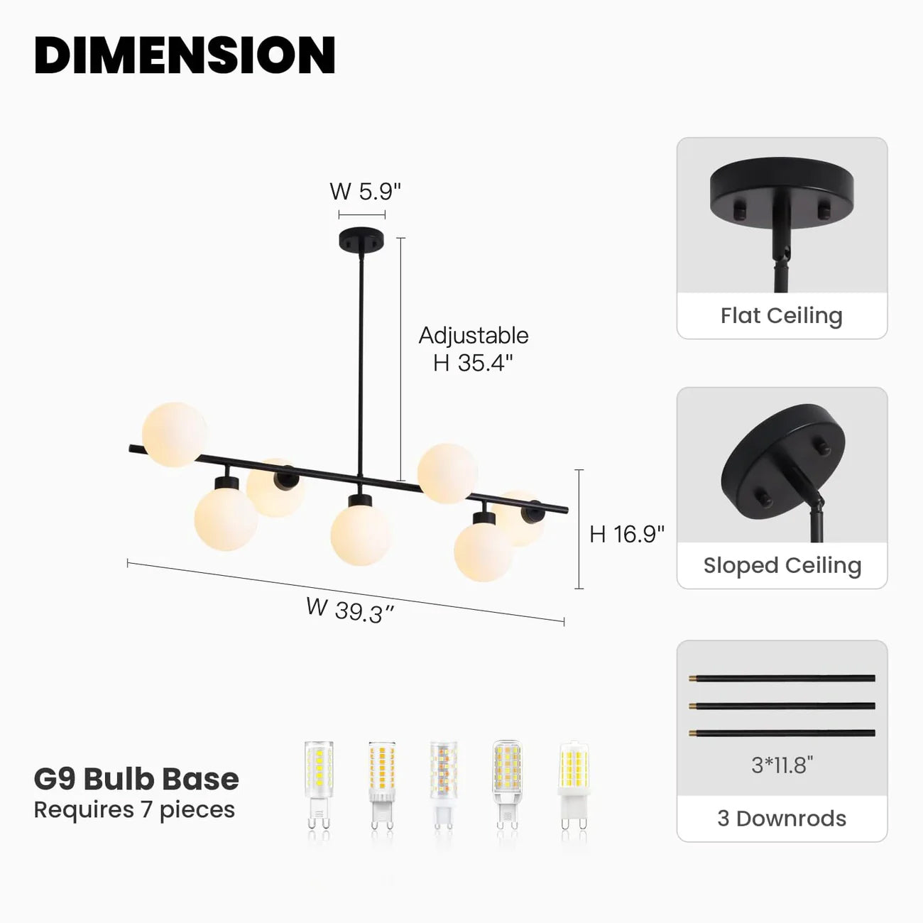 Contemporary Linear Black Chandelier with Milk Glass Globes-Feyran