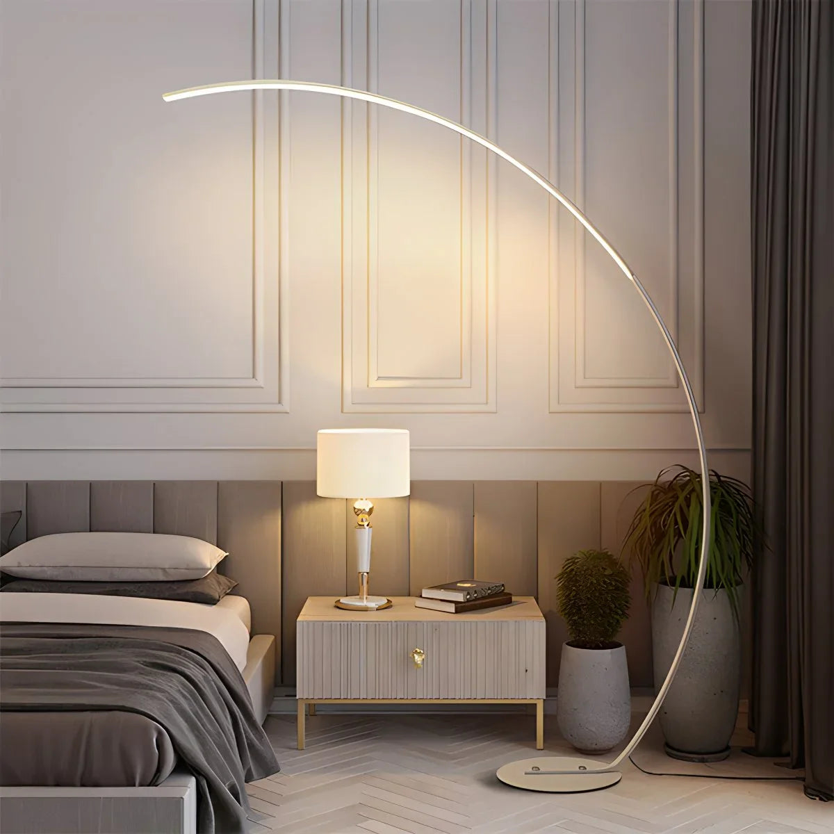 Feyran Crescent Arc LED Floor Lamp for Bedroom