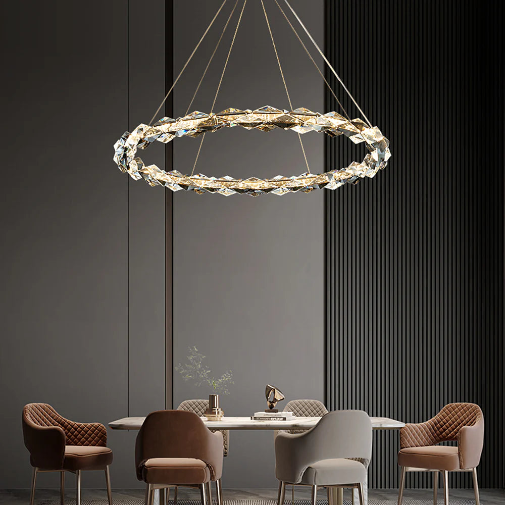 Crystal Ring Chandelier with Faceted Edge Design – Available in Multiple Sizes | Feyran