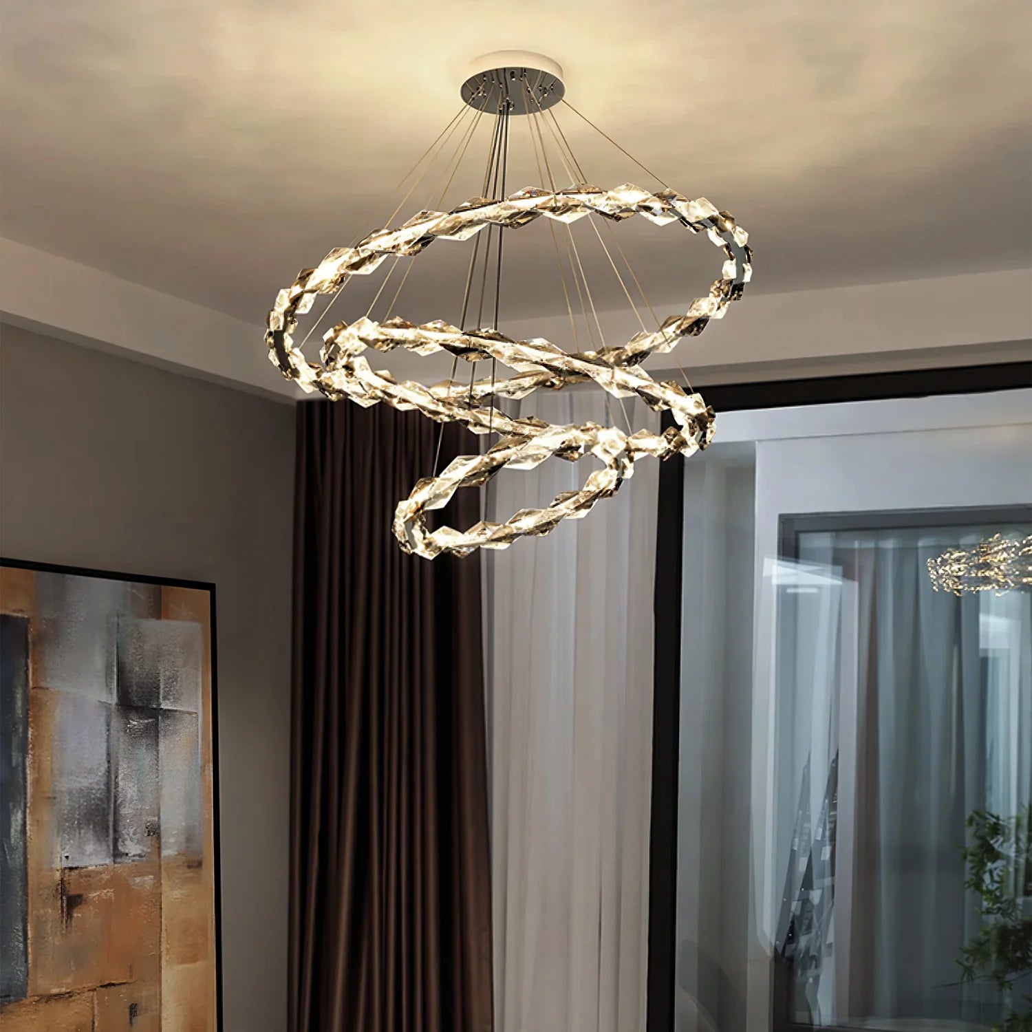 Crystal Ring Chandelier with Faceted Edge Design – Available in Multiple Sizes | Feyran