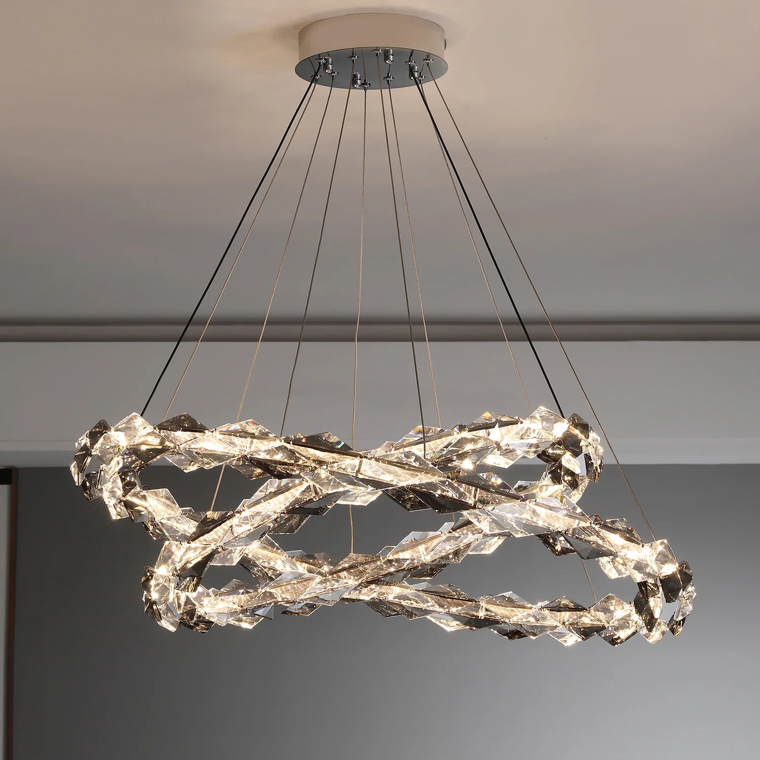 Crystal Ring Chandelier with Faceted Edge Design – Available in Multiple Sizes | Feyran