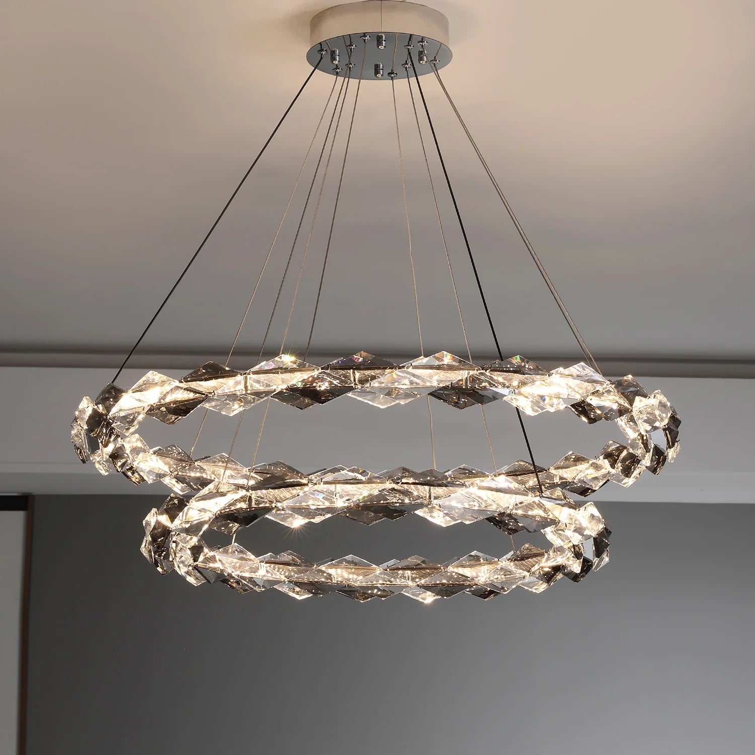 Crystal Ring Chandelier with Faceted Edge Design – Available in Multiple Sizes | Feyran