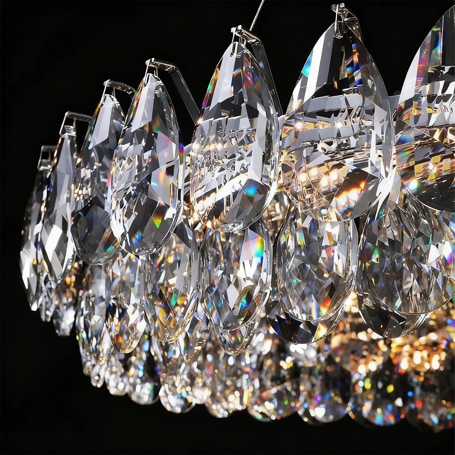 Close Up of Crystal Dual Tier Water Drop Chandelier 20251029 -Feyran
