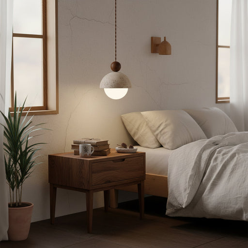 Palermo Travertine Glass Wood Pendant Light - Modern Elegant Ceiling Fixture