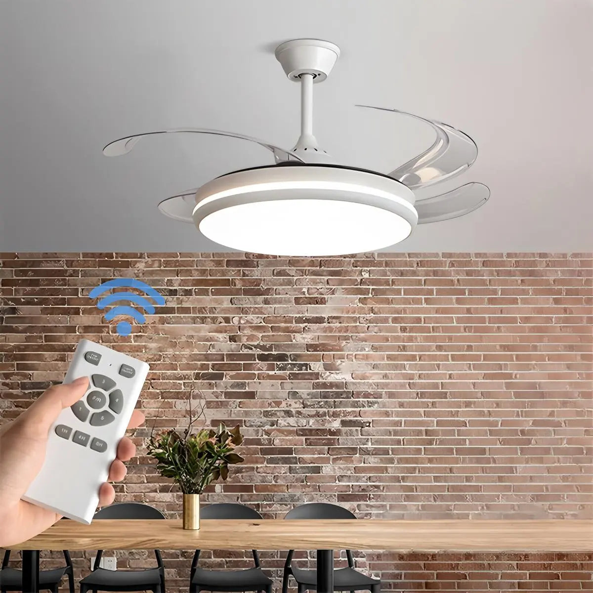 Feyran Modern Remote Ceiling Fan Light with Clear Blades