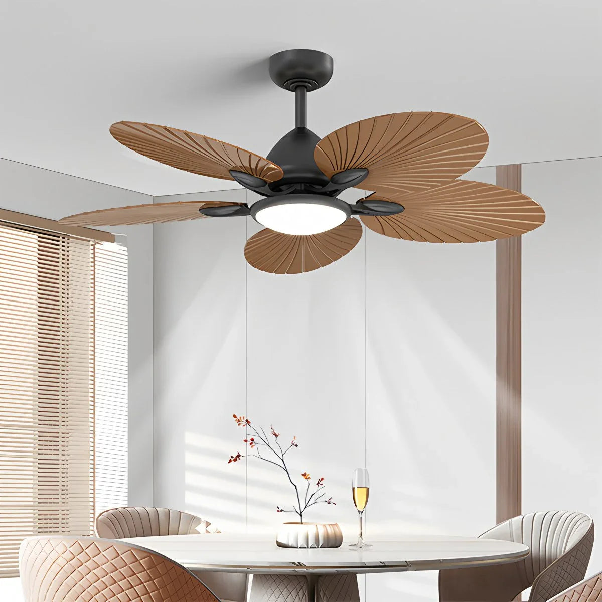 Feyran 5-Blade Palm Leaf Ceiling Fan with Light