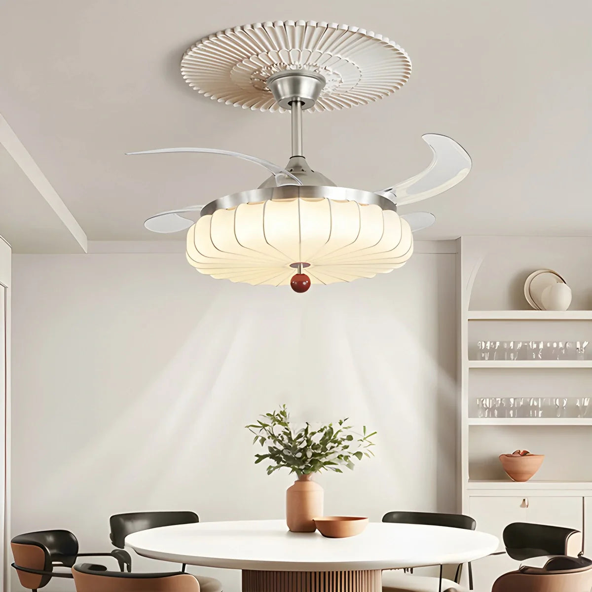 Feyran Retro Fabric Ceiling Fan Light for Dining Room