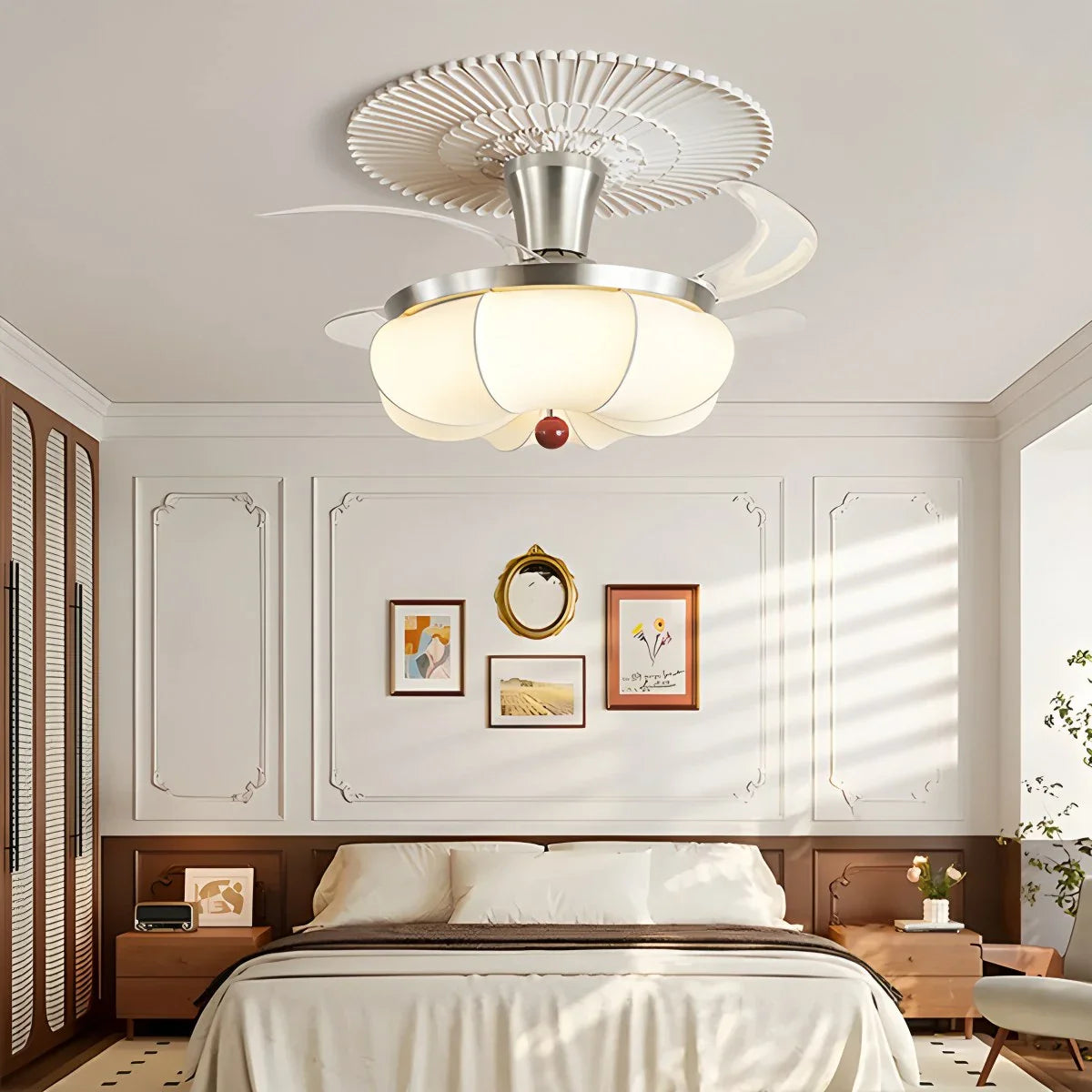 Feyran Retro Fabric Ceiling Fan Light for Dining Room