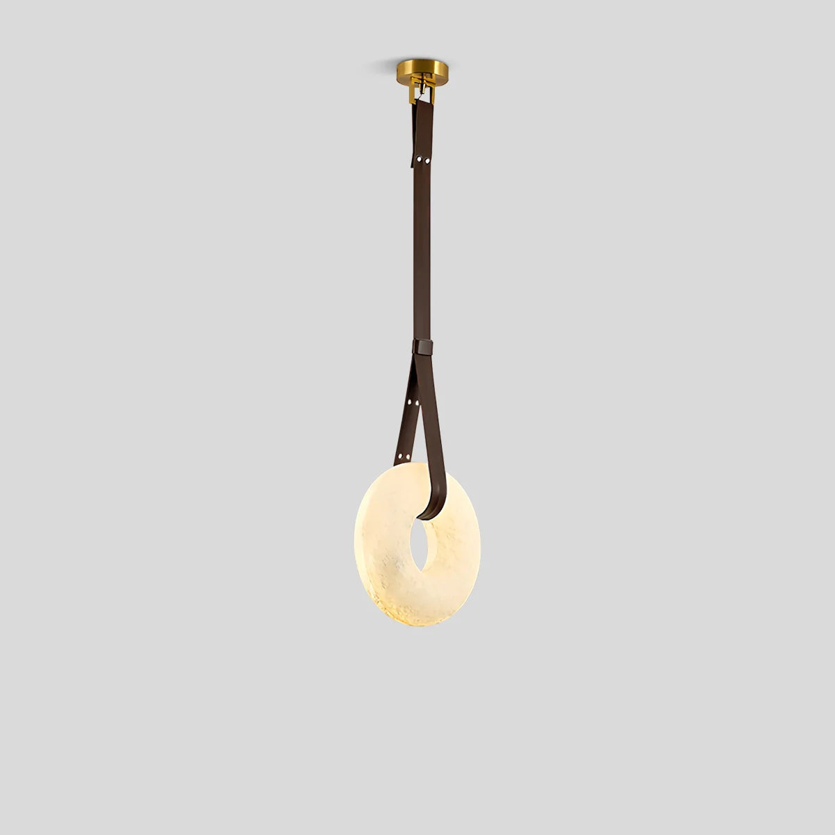 Feyran Round Spanish Alabaster Pendant Light Leather Hanging Wire