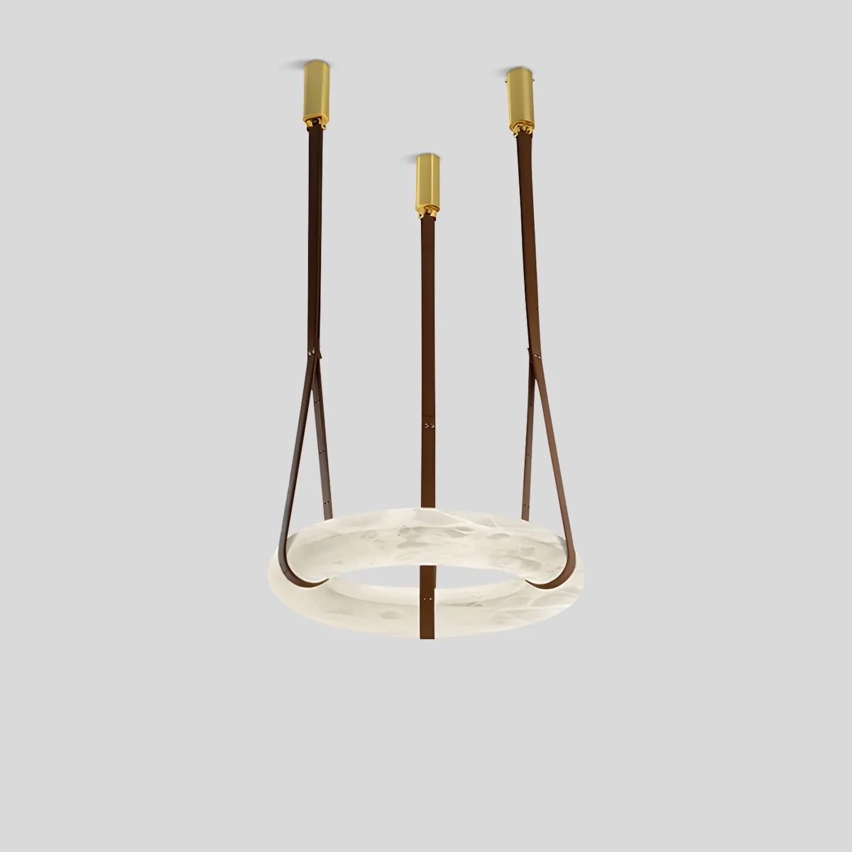 Feyran Round Spanish Alabaster Pendant Light Leather Hanging Wire